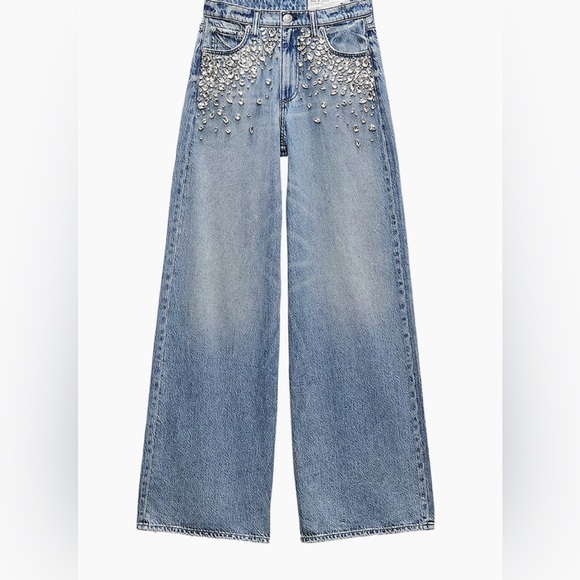 Rag n bone featherweight sofie embellished wide-leg  jeans - Picture 1 of 5